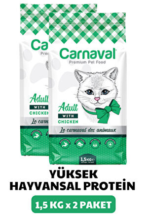 Carnaval Gurme Yetişkin Kedi Maması Tavuklu ve Sebzeli 3Kg (2x1.5Kg) 