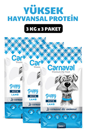 Carnaval Puppy Kuzu Etli Yavru Köpek Maması 9Kg (3x3Kg)