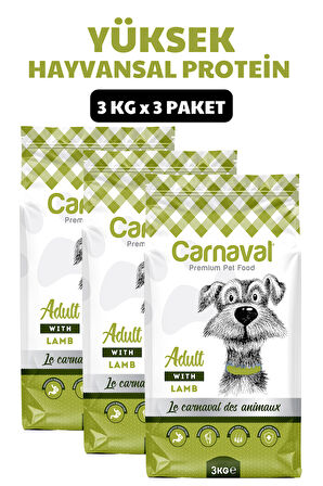 Carnaval Lamb Adult Kuzu Etli Yetişkin Köpek Maması 9Kg (3x3Kg)