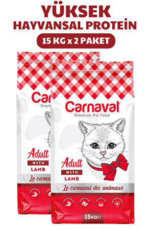 Carnaval Kuzu Etli Yetişkin Kedi Maması 30Kg (2x15Kg)