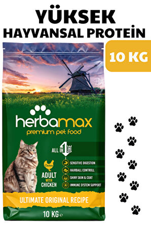 HerbaMax Tavuklu ve Pirinçli Yetişkin Kedi Maması 20Kg (2x10Kg)