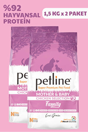 Petline Family Mother & Babycat Tavuklu Anne ve Yavru Kedi Maması 3Kg (2x1.5Kg)