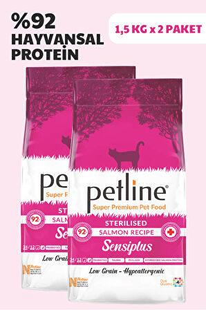 Petline Sterilised Kısırlaştırılmış Somonlu Yetişkin Kedi Maması 3Kg (2x1.5Kg)