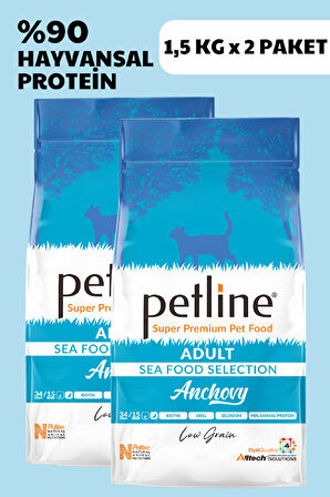 Petline Anchovy Hamsili Balıklı Yetişkin Kedi Maması 3Kg (2x1.5Kg)