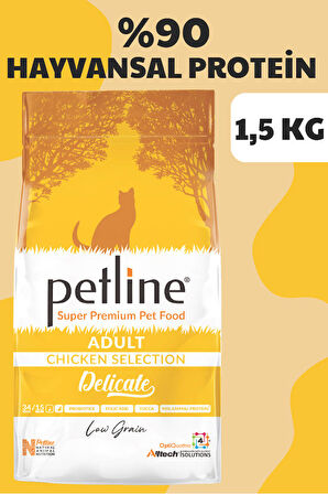 Petline Delicate Tavuklu Düşük Tahıllı Yetişkin Kedi Maması 1.5Kg