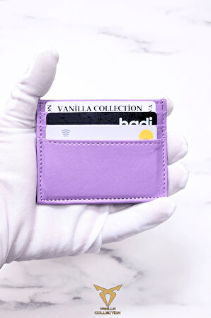 Kadın Kartlık Vegan Deri Minimal Model 6 Kart - 1 Kâğıt Para Bölmeli Lila