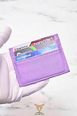 Kadın Kartlık Vegan Deri Minimal Model 6 Kart - 1 Kâğıt Para Bölmeli Lila