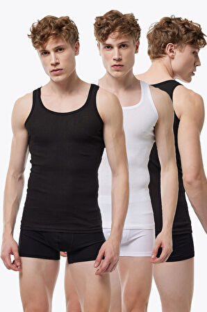 Erkek Beyaz 3 lü %100 Pamuk Yazlık Fileli Atlet 3M081