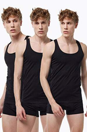 Erkek 3 Adet Siyah İnce Askılı İz Yapmayan Modal Atlet 3M013