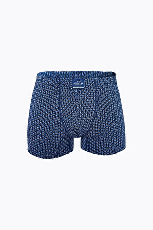Erkek Desenli Beyaz Lacivert 3 lü Pamuk Elastan Boxer 3M074