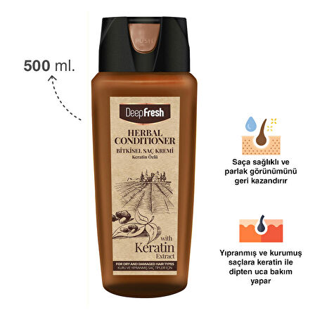 Deep Fresh Herbal Bitkisel Saç Kremi Keratin Özlü Kuru & Yıpranmış Saçlar 500 ml