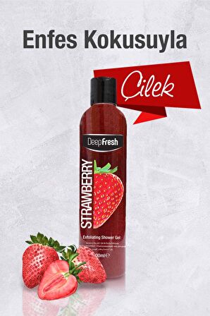 Deep Fresh Exfoliating Çilek Aromalı Arındırıcı Tüm Ciltler İçin Kalıcı Kokulu Duş Jeli 400 ml