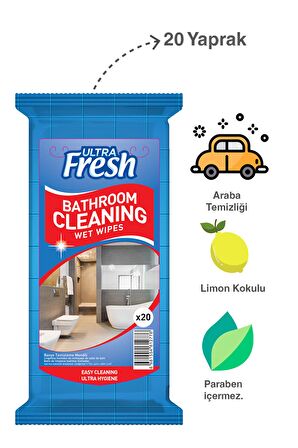 Ultra Fresh Banyo Yüzeyi Temizleme Mendili 20 Yaprak