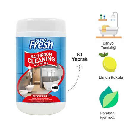 Ultra Fresh Banyo Yüzeyi Temizleme Mendili Kutulu 80 Yaprak