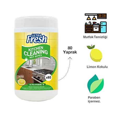 Ultra Fresh Mutfak Yüzeyi Temizleme Mendili Kutulu 80 Yaprak