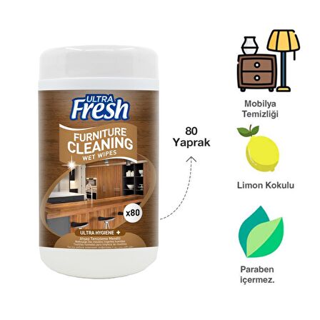 Ultra Fresh Mobilya Ve Ahşap Yüzey Temizleme Mendili Kutulu 80 Yaprak