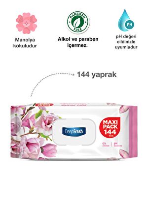 Deep Fresh Maxi Pack Manolya Alkolsüz 144 Yaprak 1 Paket Islak Mendil