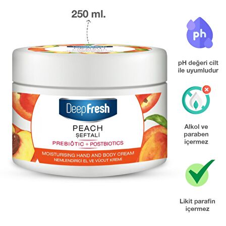 Deep Fresh Nemlendirici E Vitaminli ve Parabensiz Tüm Cilt Tipleri için Şeftali Kokulu Vücut Kremi 250 ml 