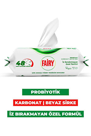 Fairy Power Wipes Yüzey Temizleme Mendili 100 Yaprak | Beyaz Sabun | Beyaz Sirke & Karbonat
