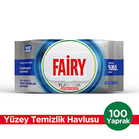 Fairy Platinum Antibakteriyel Yüzey Temizlik Havlusu 100 Yaprak | Beyaz Sirke & Karbonat