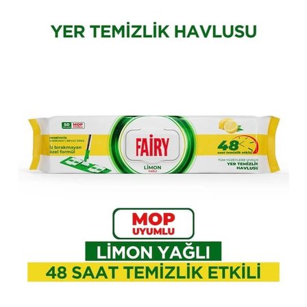 Fairy 50'li Mop Uyumlu Yer Temizlik Havlusu - Limon Yağı