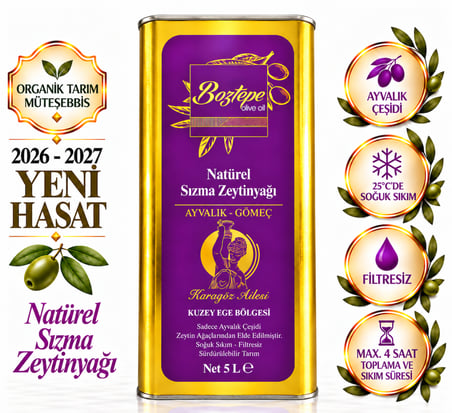  5 LT Natürel Sızma Zeytinyağı (2026/27) Soğuk Sıkım Filtresiz