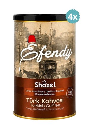 Shazel Efendy Türk Kahvesi | Silindir Teneke Kutu 250gr | Geleneksel Orta Kavrulmuş 4 x Adet