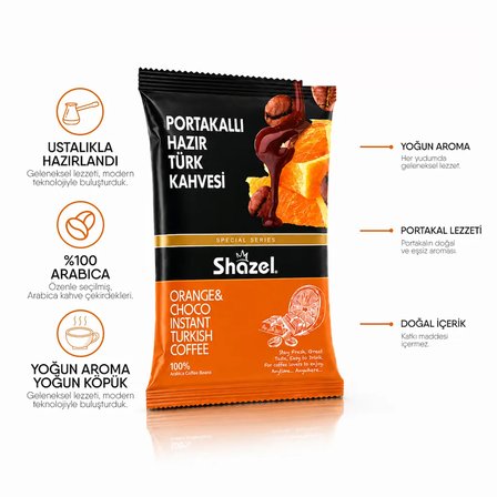 Shazel Hazır Portakallı Öğütülmüş Türk Kahvesi 100 gr & 2'li Filtre Kahve 