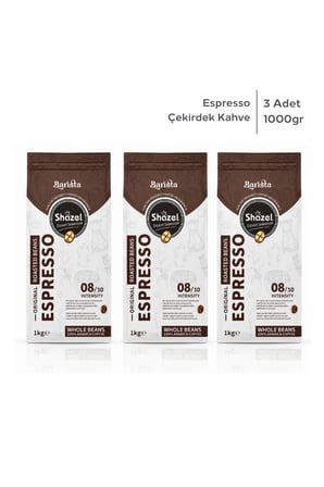 Shazel Espresso Kahve | Çekirdek | Flat Bottom | 1000 gr | 3 Paket