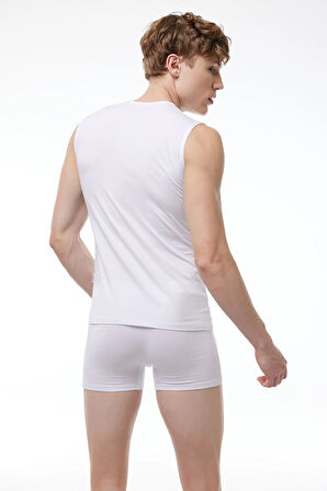 Görünmez Atlet Erkek Beyaz Ten Rengi 2 Li Paket Sıfır Yaka Iz Yapmayan Modal Kolsuz Atlet 007