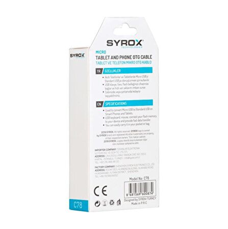 Syrox 1.0A Micro Tablet & Telefon OTG Kablosu C78