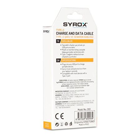 Syrox 2.0A Eco Type-C 1.2M Şarj & Data Kablo C83