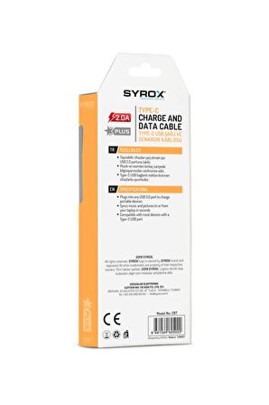 C87 Type-c Girişli 2.0a Hızlı Şarj Ve Data Kablosu