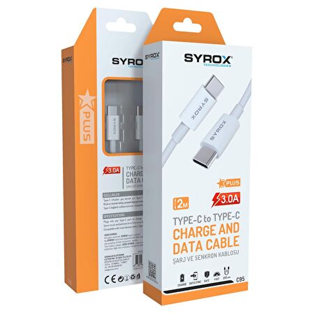 Syrox 3.0A Type-C to Type-C Şarj & Data Kablo 2M C95