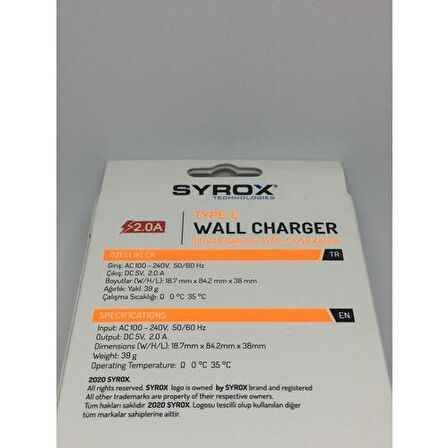 Syrox Type-C Şarj Aleti Adaptör + Kablo