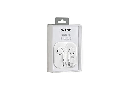 Syrox K22 Earbuds Bluetooth 5.0 Destekli 1.20mt Lightning Kablolu Mikrofonlu Kulakiçi Kulaklık - Beyaz