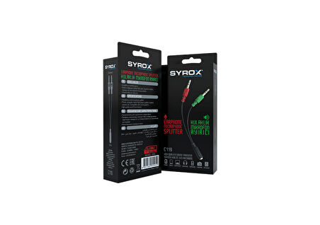 Syrox C119 3.5mm (F) AUX - 2x3.5mm (M) AUX Kulaklık Mikrofon Ayırıcı Dönüştürücü - Siyah