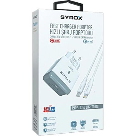 Syrox Pd18L Type-C 18 Watt Hızlı Şarj Aleti Beyaz