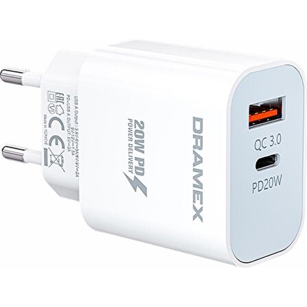 Dramex Dpq20b USB 20 Watt Hızlı Şarj Aleti Beyaz