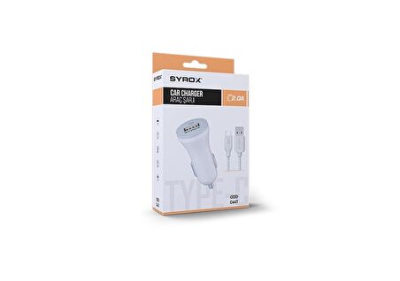 Syrox C44T 2.0a Type-C  Araç İçi Şarj Adaptörü Sarj Kablosu Seti
