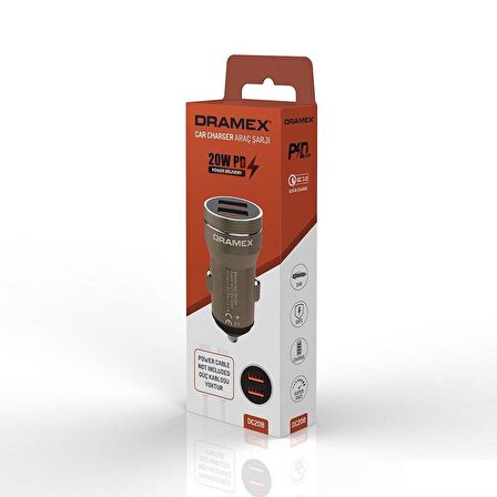 DRAMEX DC20B 20W PD Çift Usb Girişli Metal Araç Şarj Başliği