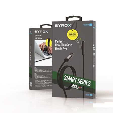 Syrox C131AT 3.0A USB To Type-C 90 Derecelik Hasir Hızlı Şarj & Data Kablosu