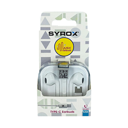 Syrox K20A Earbuds 1.20mt Type-C Kablolu Mikrofonlu Kulakiçi Kulaklık - Beyaz