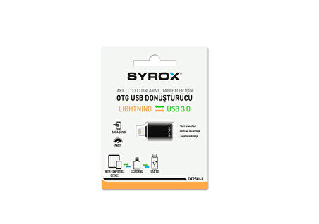 Syrox DT25UL Lightning - USB 3.0 OTG Dönüştürücü - Siyah