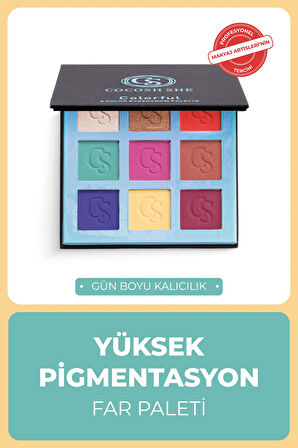 Colorful 9 Renk Göz Farı Paleti, Yüksek Pigmentasyon, Topaklanmaz, Kolay Dağılım