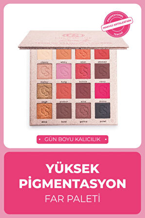 Comely Eyeshadow 16 Renk Göz Farı Paleti, Yüksek Pigmentasyon, Topaklanmaz, Kolay Dağılım