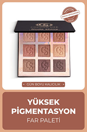 Nude Shine 9 Renk Göz Farı Paleti, Yüksek Pigmentasyon, Topaklanmaz, Kolay Dağılım