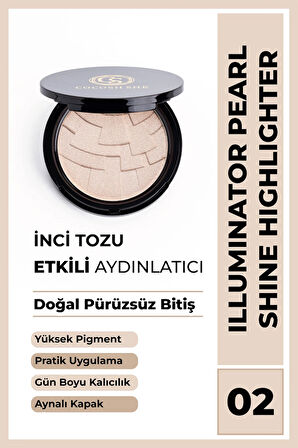 Pearl Shine Highlighter Aydınlatıcı 02 Şampanya, Inci Tozu, Yüksek Pigmentasyon, Yumuşak Doku