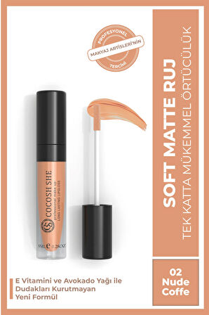 Soft Matte Likit Mat Ruj 02 Nude Coffe, E Vitamini, Avokado Yağı, Kremsi Doku, Mat Bitiş, Bulaşmaz