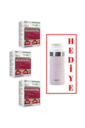 3 ADET SUDA VİTAMİN RESVERATROL 60 KAPSÜL (TANQ ÖMÜR BOYU GARANTİLİ 350CC TERMOS HEDİYELİ)